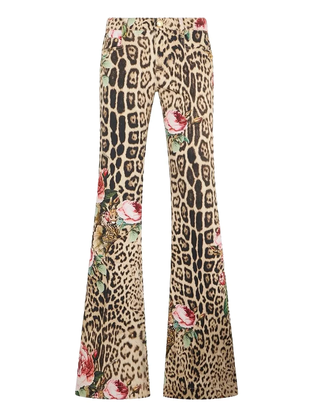 Roberto Cavalli Women's Floral Cheetah-Print Low-Rise Flare Trousers