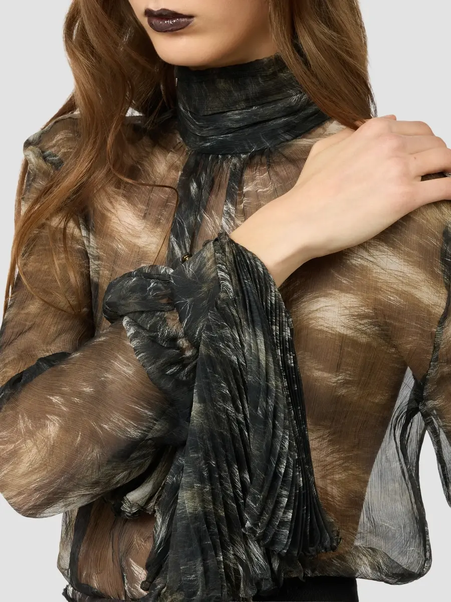 Roberto Cavalli Women's Printed Sheer Silk Blouse | Thumbnail 5 Roberto Cavalli Women's Printed Sheer Silk Blouse | Thumbnail 5