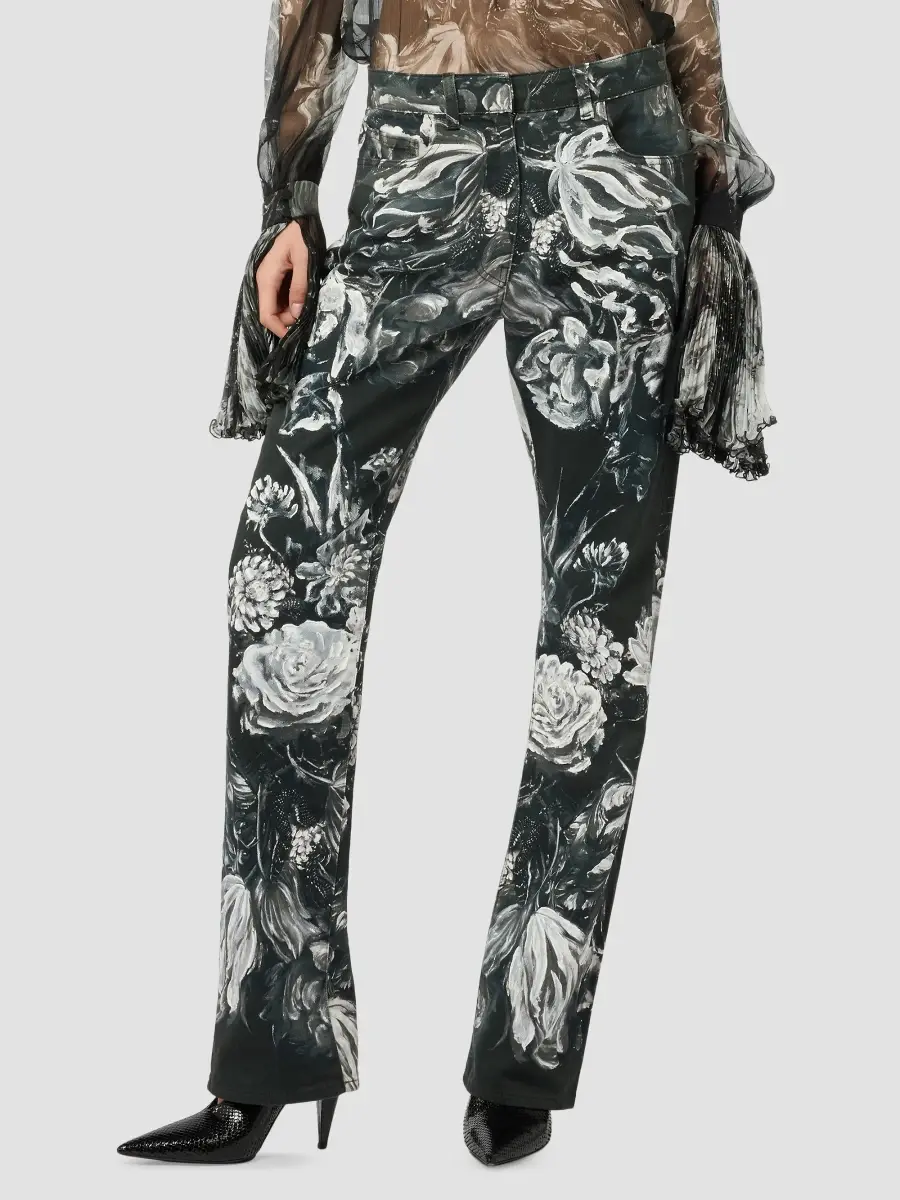 Roberto Cavalli Women's Floral Low-Rise Straight-Leg Jeans | Thumbnail 4 Roberto Cavalli Women's Floral Low-Rise Straight-Leg Jeans | Thumbnail 4
