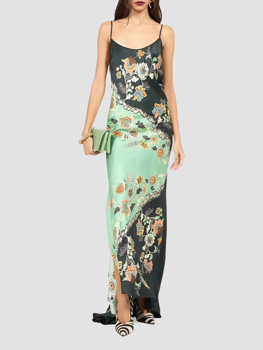 Roberto Cavalli Women's Floral Colorblocked Silk Slip Gown | Thumbnail 2 Roberto Cavalli Women's Floral Colorblocked Silk Slip Gown | Thumbnail 2