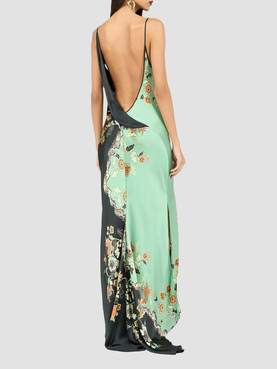 Roberto Cavalli Women's Floral Colorblocked Silk Slip Gown | Thumbnail 3 Roberto Cavalli Women's Floral Colorblocked Silk Slip Gown | Thumbnail 3