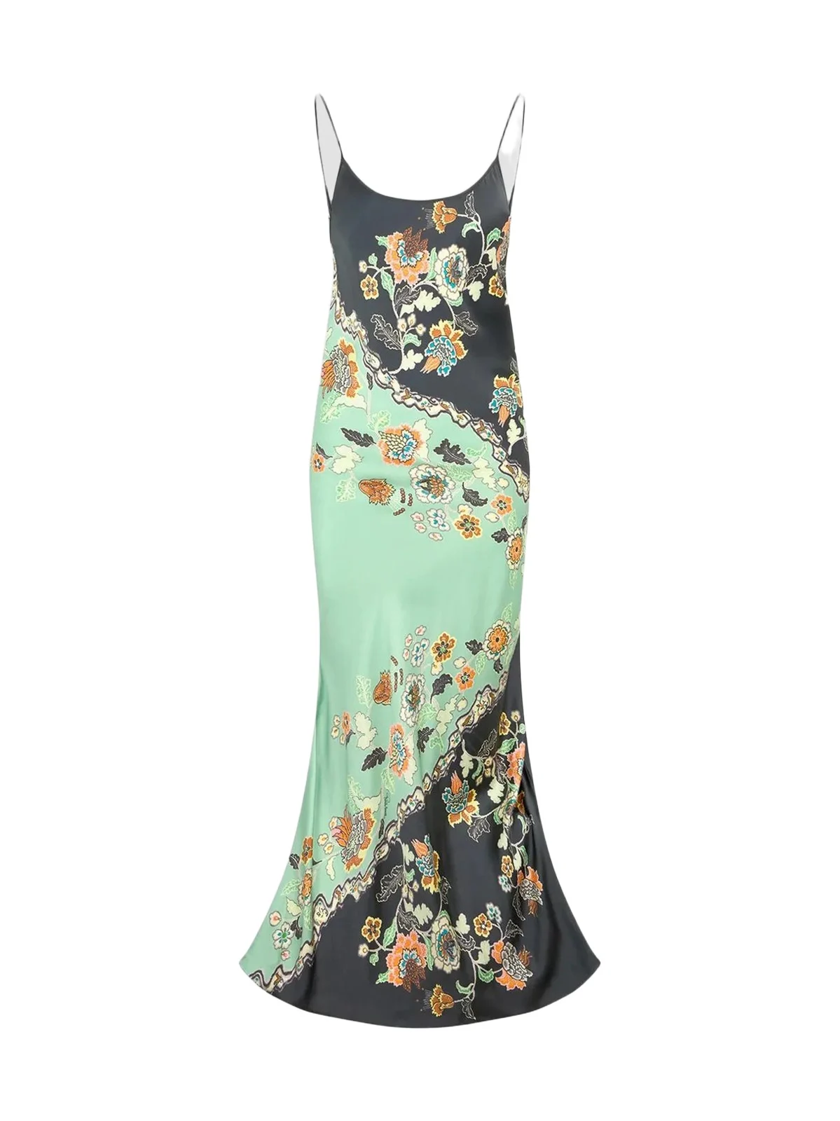 Women's Floral Colorblocked Silk Slip Gown Women's Floral Colorblocked Silk Slip Gown