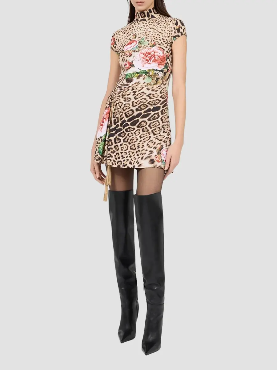 Roberto Cavalli Women's Floral Cheetah-Print Mock Turtleneck Mini Dress | Thumbnail 2 Roberto Cavalli Women's Floral Cheetah-Print Mock Turtleneck Mini Dress | Thumbnail 2