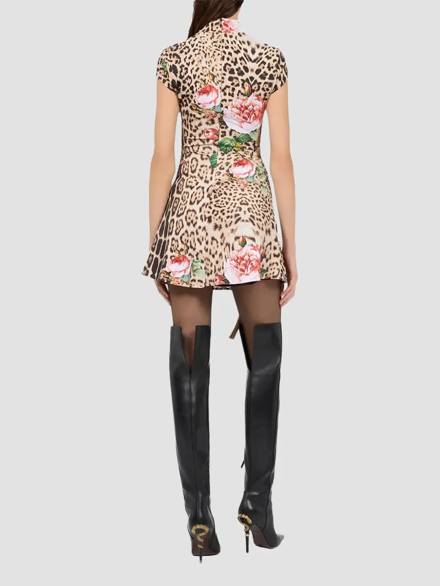Roberto Cavalli Women's Floral Cheetah-Print Mock Turtleneck Mini Dress | Thumbnail 3 Roberto Cavalli Women's Floral Cheetah-Print Mock Turtleneck Mini Dress | Thumbnail 3