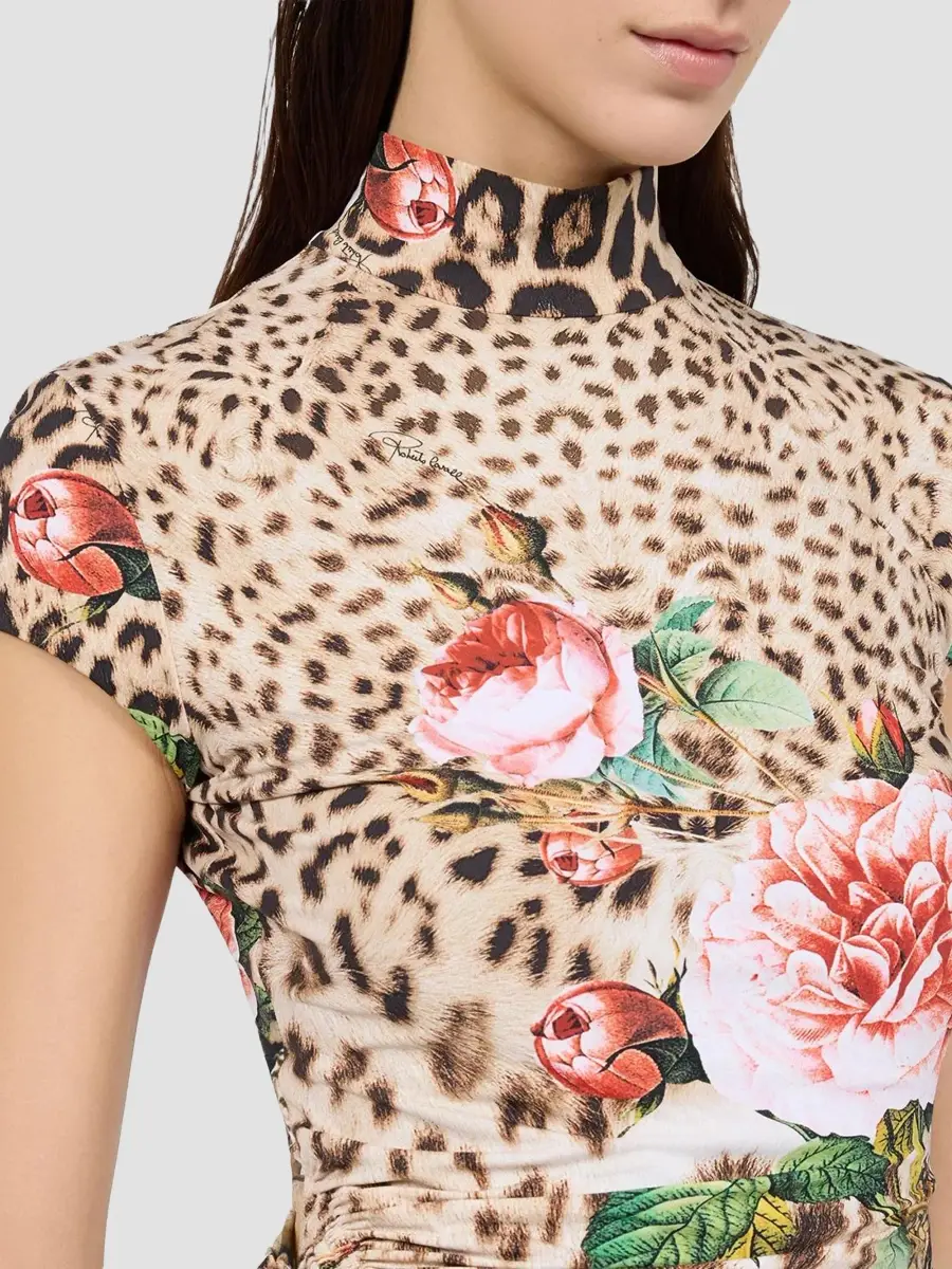 Roberto Cavalli Women's Floral Cheetah-Print Mock Turtleneck Mini Dress | Thumbnail 4 Roberto Cavalli Women's Floral Cheetah-Print Mock Turtleneck Mini Dress | Thumbnail 4