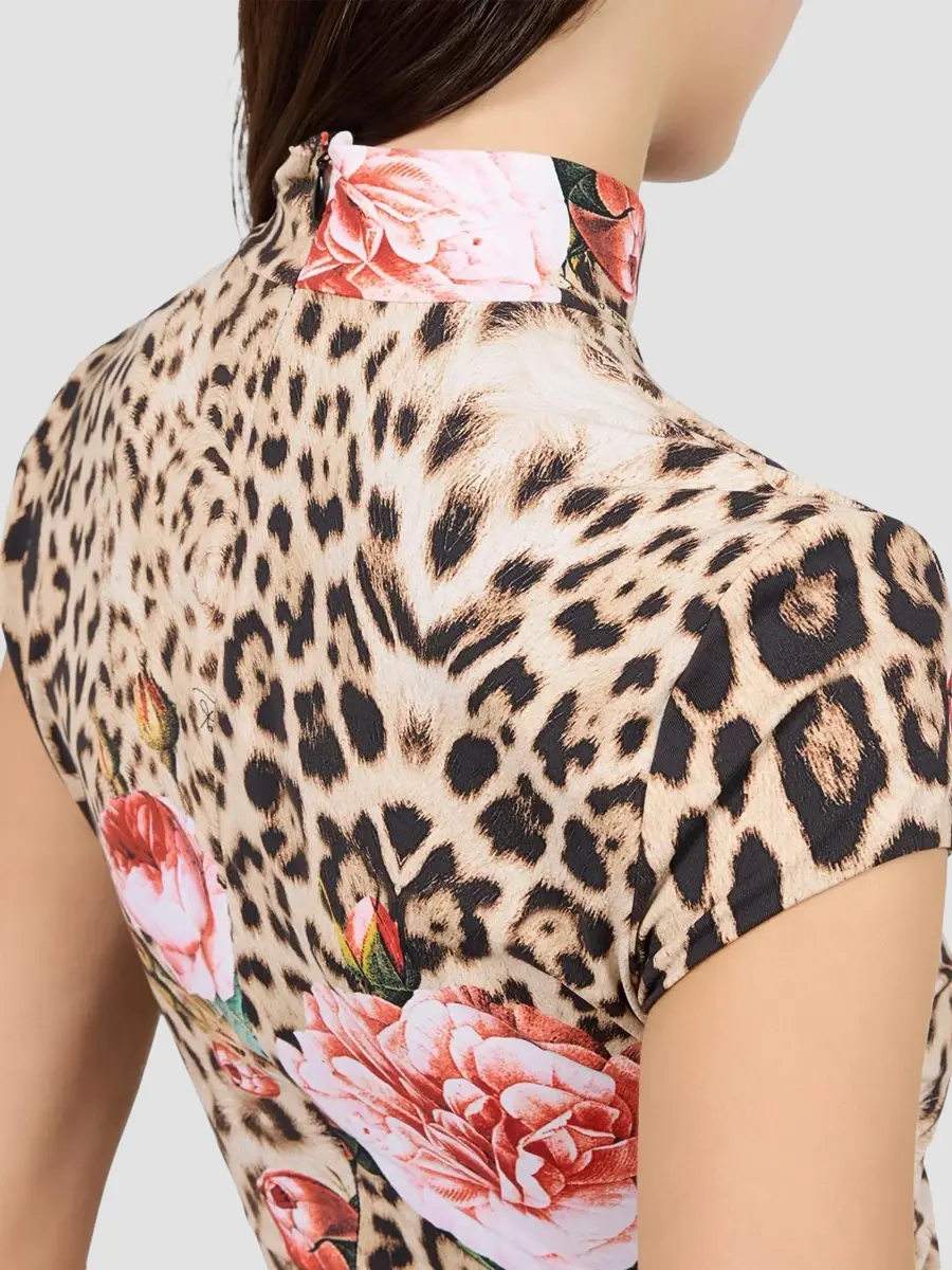 Roberto Cavalli Women's Floral Cheetah-Print Mock Turtleneck Mini Dress | Thumbnail 5 Roberto Cavalli Women's Floral Cheetah-Print Mock Turtleneck Mini Dress | Thumbnail 5