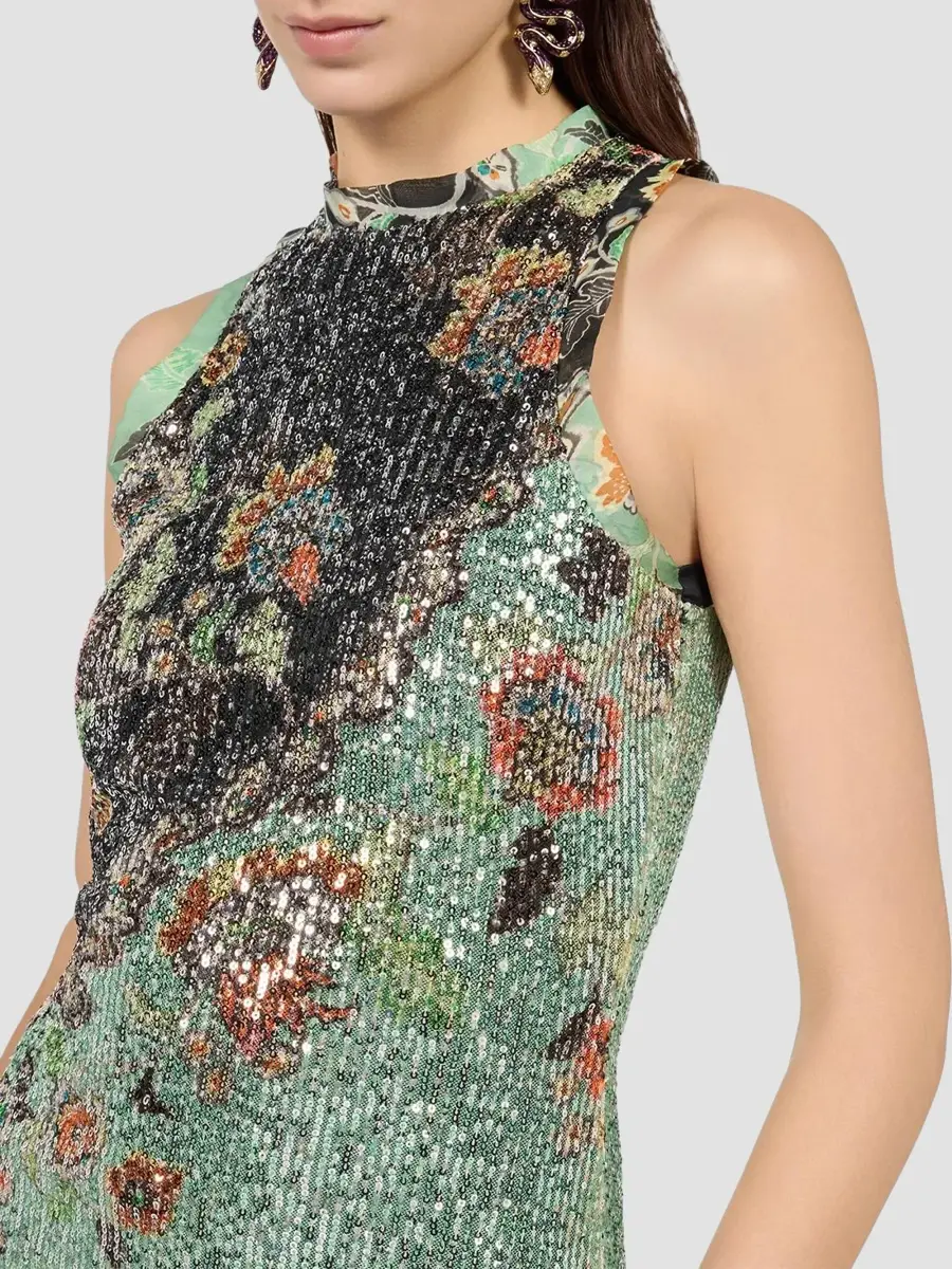 Roberto Cavalli Women's Sequined Floral Colorblocked Mini Dress | Thumbnail 4 Roberto Cavalli Women's Sequined Floral Colorblocked Mini Dress | Thumbnail 4