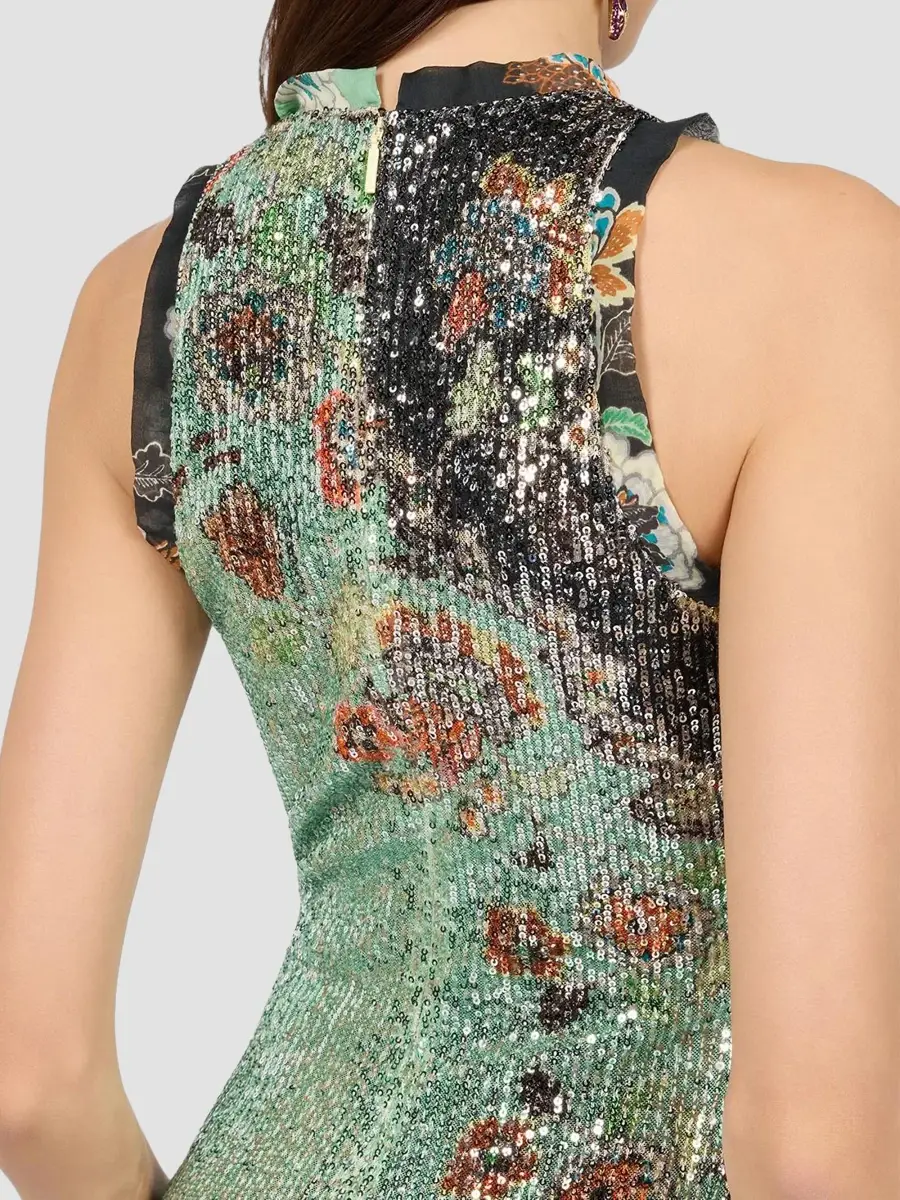 Roberto Cavalli Women's Sequined Floral Colorblocked Mini Dress | Thumbnail 5 Roberto Cavalli Women's Sequined Floral Colorblocked Mini Dress | Thumbnail 5