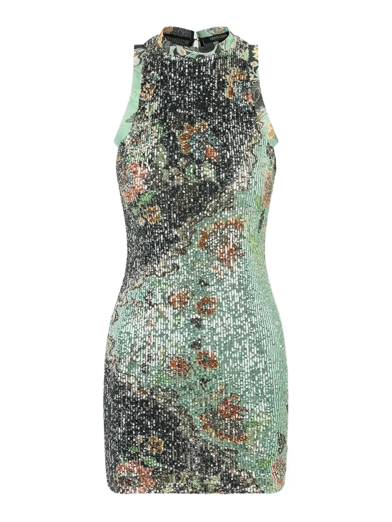 Roberto Cavalli Women's Sequined Floral Colorblocked Mini Dress
