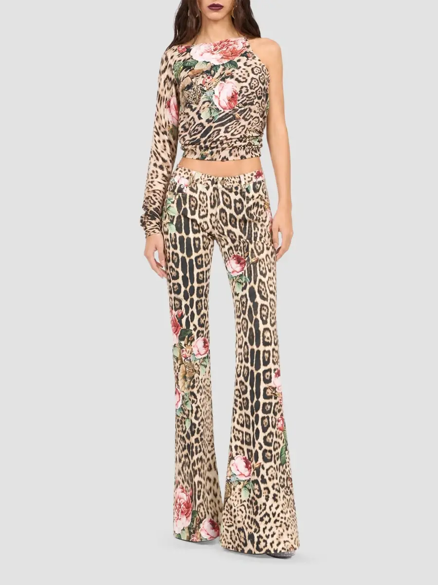 Roberto Cavalli Women's Floral Cheetah-Print One-Sleeve Blouse | Thumbnail 2 Roberto Cavalli Women's Floral Cheetah-Print One-Sleeve Blouse | Thumbnail 2