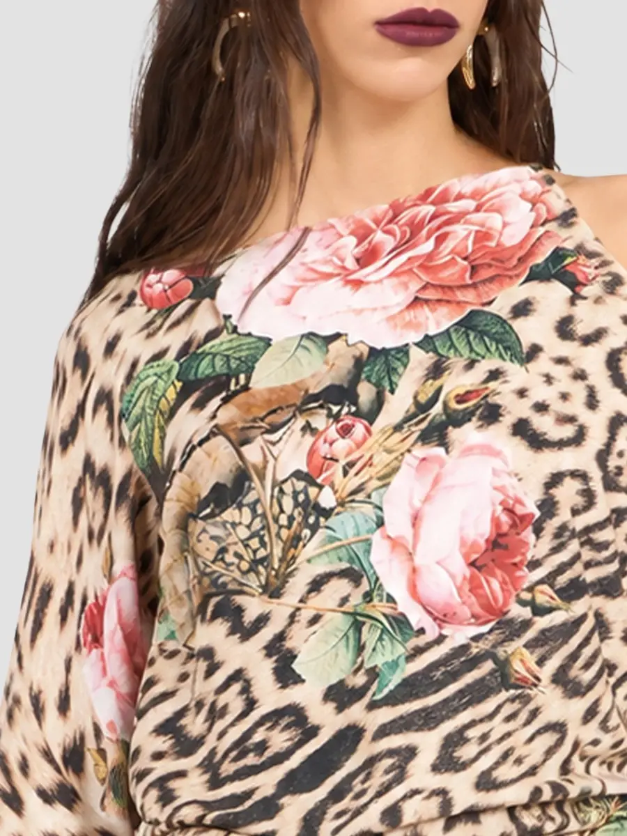 Roberto Cavalli Women's Floral Cheetah-Print One-Sleeve Blouse | Thumbnail 5 Roberto Cavalli Women's Floral Cheetah-Print One-Sleeve Blouse | Thumbnail 5