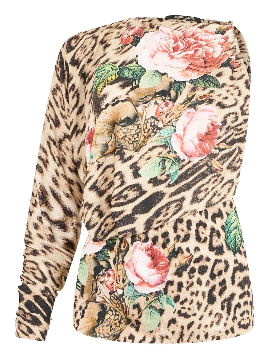Roberto Cavalli Women's Floral Cheetah-Print One-Sleeve Blouse