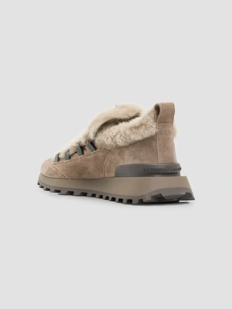 Brunello Cucinelli Women's Suede Shearling Low-Top Sneakers | Thumbnail 4 Brunello Cucinelli Women's Suede Shearling Low-Top Sneakers | Thumbnail 4