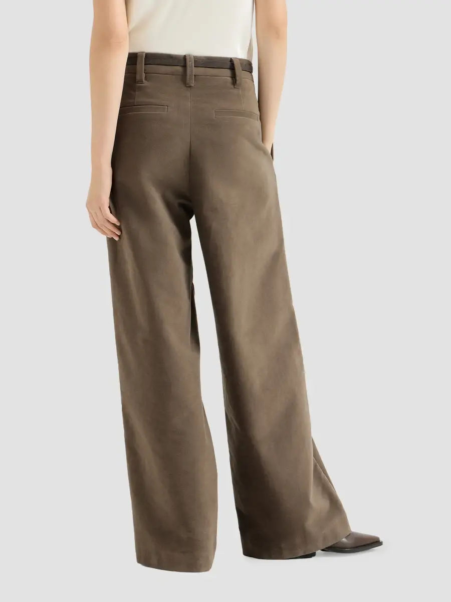 Brunello Cucinelli Women's Stretch Cotton Moleskin Loose Tailored Trousers with Monili - Brown | Thumbnail 4 Brunello Cucinelli Women's Stretch Cotton Moleskin Loose Tailored Trousers with Monili - Brown | Thumbnail 4