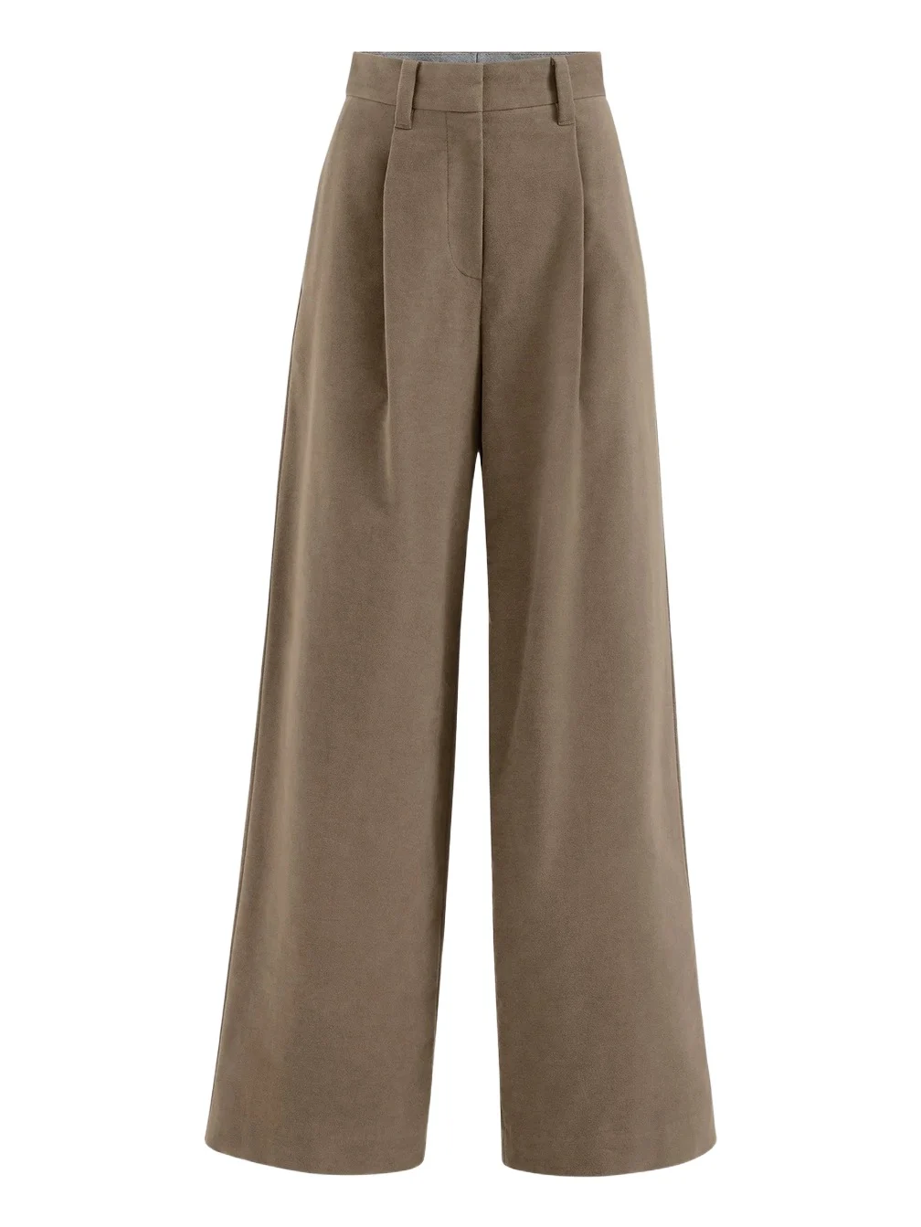 Brunello Cucinelli Women's Stretch Cotton Moleskin Loose Tailored Trousers with Monili - Brown