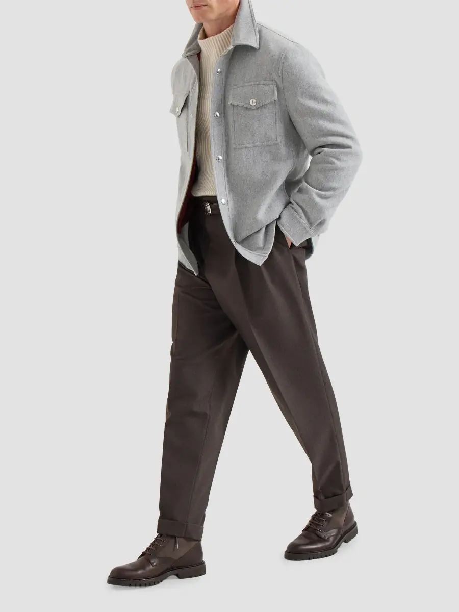 Brunello Cucinelli Men's Cashmere Shirt-Style Outerwear Jacket | Thumbnail 2