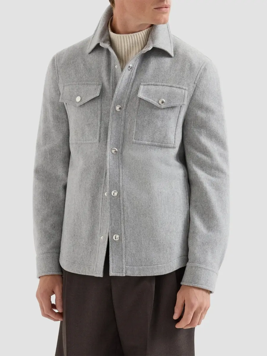 Brunello Cucinelli Men's Cashmere Shirt-Style Outerwear Jacket | Thumbnail 3