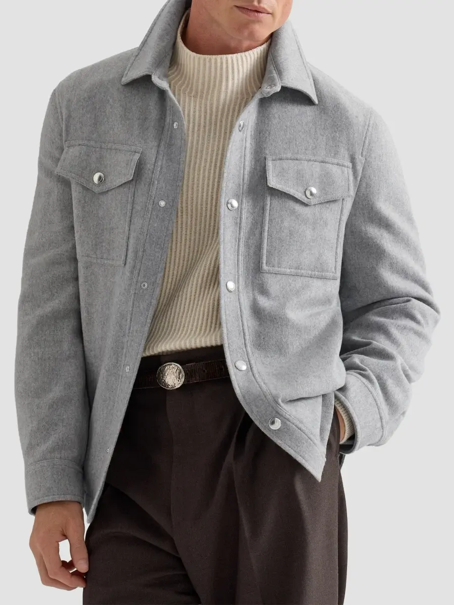 Brunello Cucinelli Men's Cashmere Shirt-Style Outerwear Jacket | Thumbnail 5