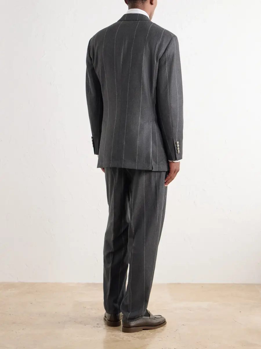 Brunello Cucinelli Double-Breasted Pinstriped Wool, Cashmere and Silk-Blend Flannel Suit Jacket - Men | Thumbnail 4 Brunello Cucinelli Double-Breasted Pinstriped Wool, Cashmere and Silk-Blend Flannel Suit Jacket - Men | Thumbnail 4
