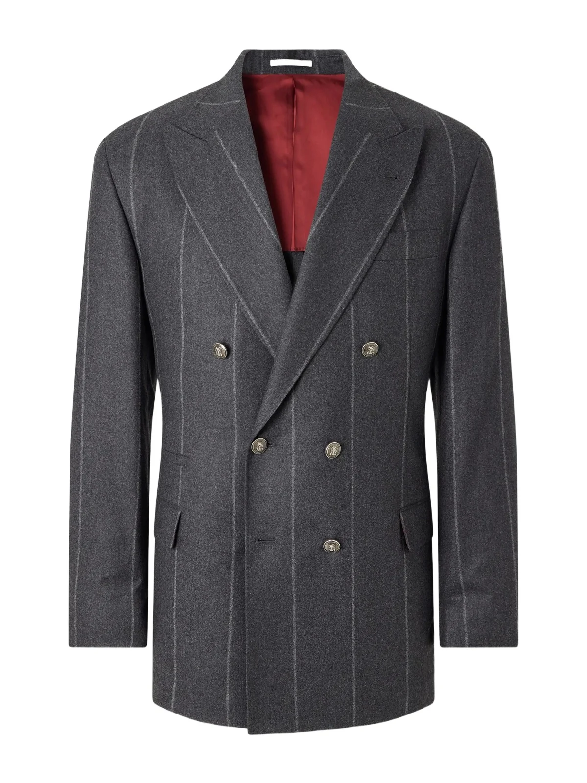 Double-Breasted Pinstriped Wool, Cashmere and Silk-Blend Flannel Suit Jacket - Men