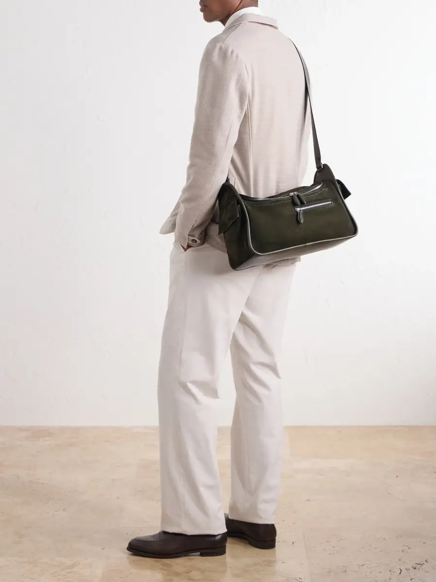 Berluti Périple Barrel Leather-Trimmed Suede Messenger Bag - Men | Thumbnail 2 Berluti Périple Barrel Leather-Trimmed Suede Messenger Bag - Men | Thumbnail 2