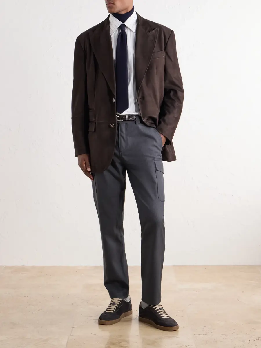 Brunello Cucinelli Paneled Pintucked Suede Blazer - Men | Thumbnail 2 Brunello Cucinelli Paneled Pintucked Suede Blazer - Men | Thumbnail 2