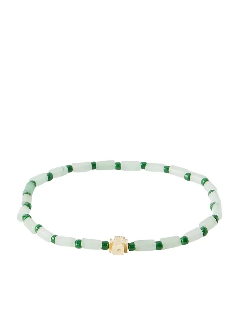 LUIS MORAIS 14-Karat Gold Aventurine Beaded Bracelet - Men