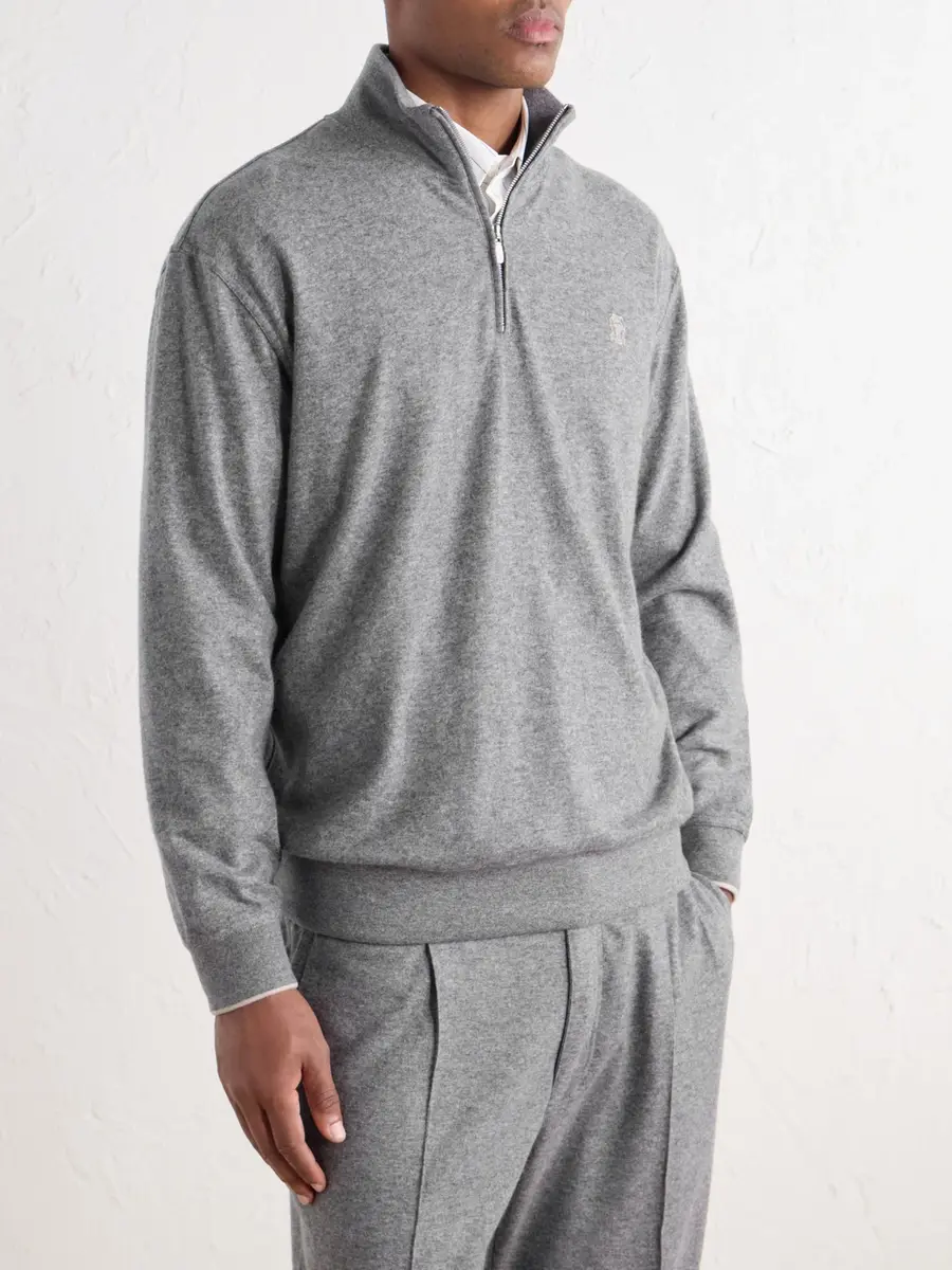Brunello Cucinelli Logo-Embroidered Cashmere Half-Zip Sweater - Men | Thumbnail 3