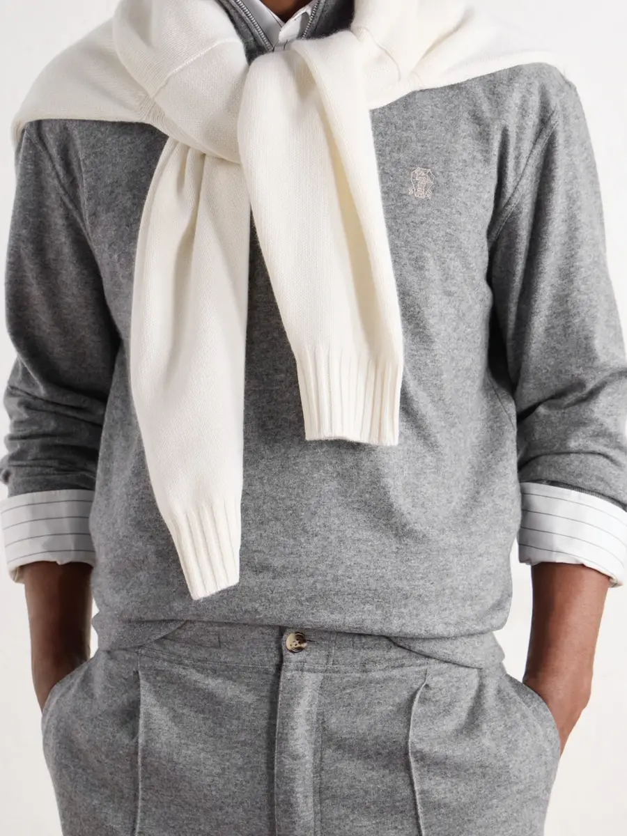 Brunello Cucinelli Logo-Embroidered Cashmere Half-Zip Sweater - Men | Thumbnail 5