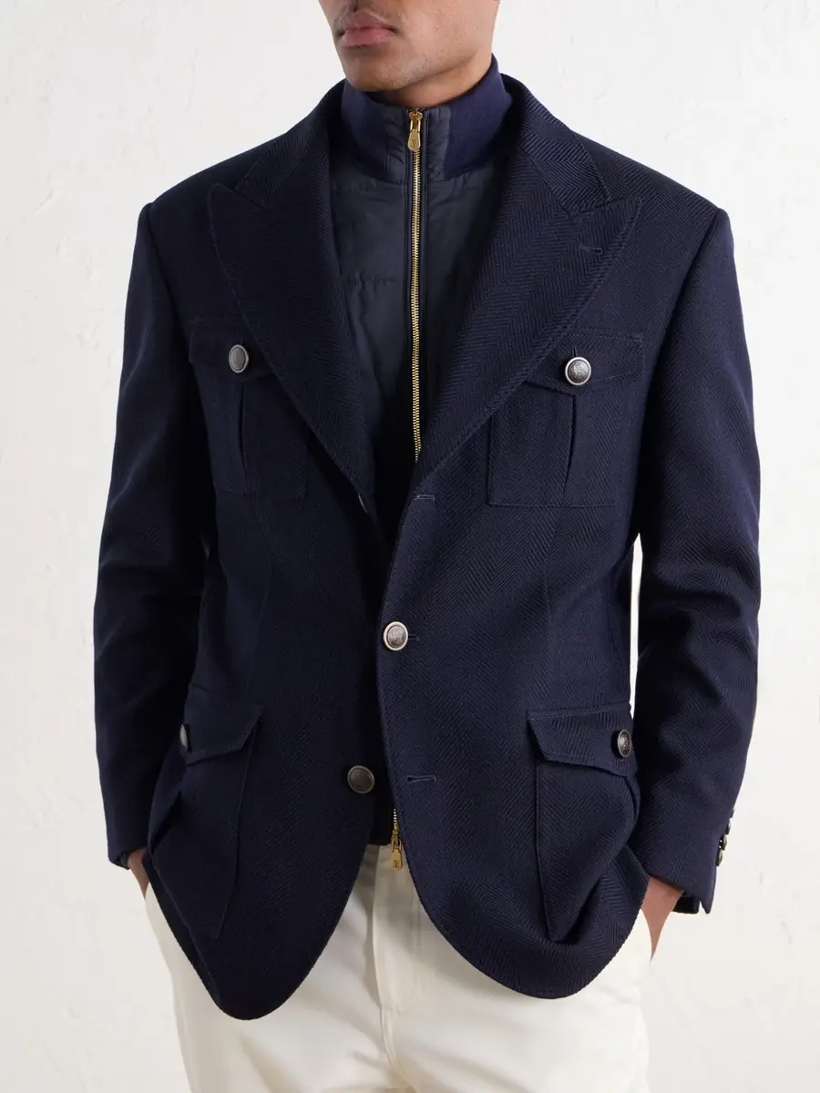 Brunello Cucinelli Herringbone Wool and Cotton-Blend Twill Jacket with Detachable Shell Liner - Men | Thumbnail 3 Brunello Cucinelli Herringbone Wool and Cotton-Blend Twill Jacket with Detachable Shell Liner - Men | Thumbnail 3