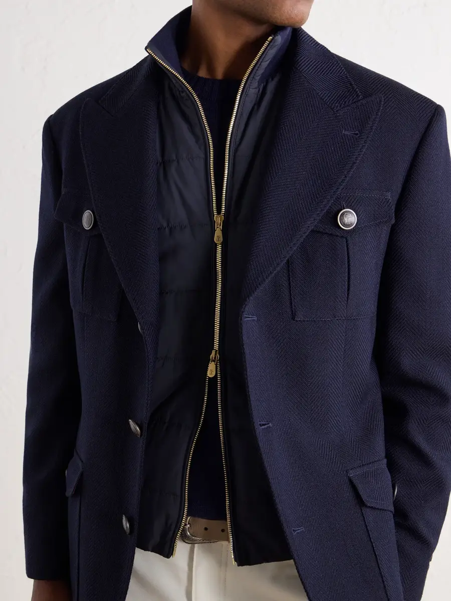 Brunello Cucinelli Herringbone Wool and Cotton-Blend Twill Jacket with Detachable Shell Liner - Men | Thumbnail 5 Brunello Cucinelli Herringbone Wool and Cotton-Blend Twill Jacket with Detachable Shell Liner - Men | Thumbnail 5