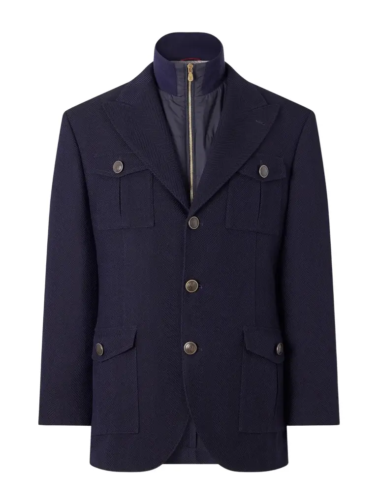 Herringbone Wool and Cotton-Blend Twill Jacket with Detachable Shell Liner - Men