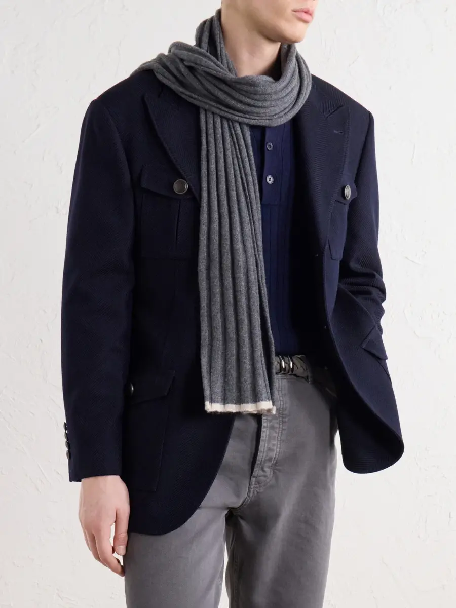 Brunello Cucinelli Ribbed Cashmere Scarf - Men | Thumbnail 3 Brunello Cucinelli Ribbed Cashmere Scarf - Men | Thumbnail 3