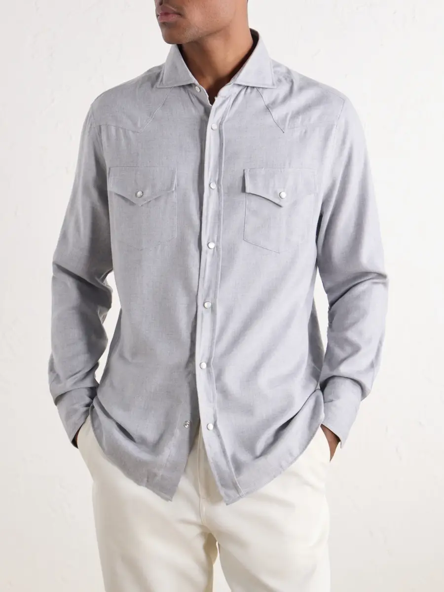 Brunello Cucinelli Cotton-Flannel Western Shirt - Men | Thumbnail 3 Brunello Cucinelli Cotton-Flannel Western Shirt - Men | Thumbnail 3