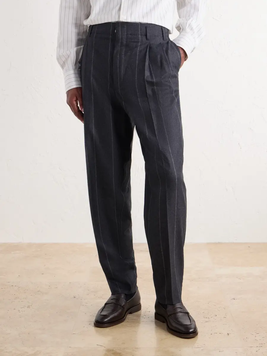 Brunello Cucinelli Straight-Leg Pinstriped Pleated Wool, Silk and Cashmere-Blend Flannel Suit Trousers - Men | Thumbnail 3 Brunello Cucinelli Straight-Leg Pinstriped Pleated Wool, Silk and Cashmere-Blend Flannel Suit Trousers - Men | Thumbnail 3