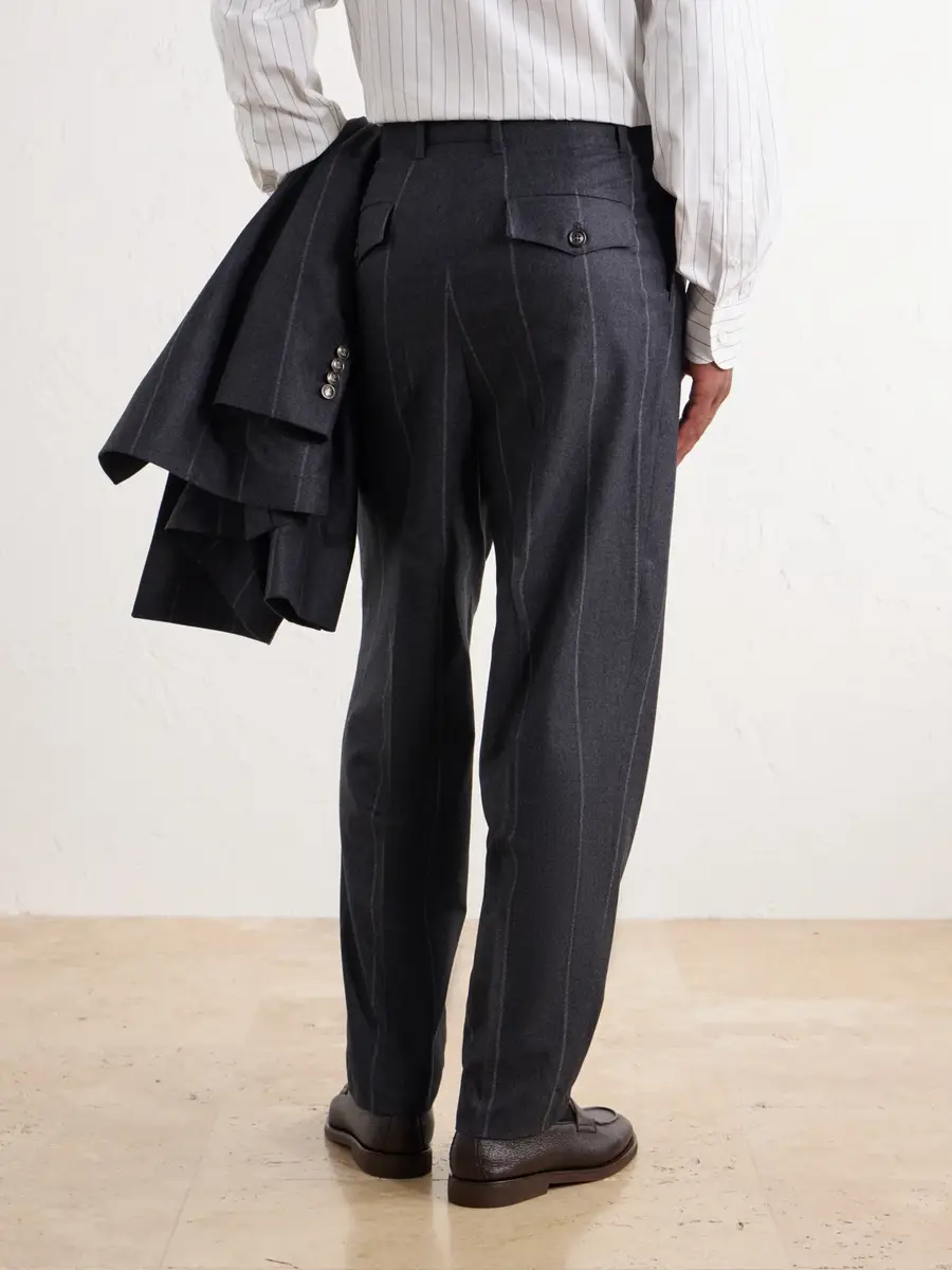 Brunello Cucinelli Straight-Leg Pinstriped Pleated Wool, Silk and Cashmere-Blend Flannel Suit Trousers - Men | Thumbnail 4 Brunello Cucinelli Straight-Leg Pinstriped Pleated Wool, Silk and Cashmere-Blend Flannel Suit Trousers - Men | Thumbnail 4