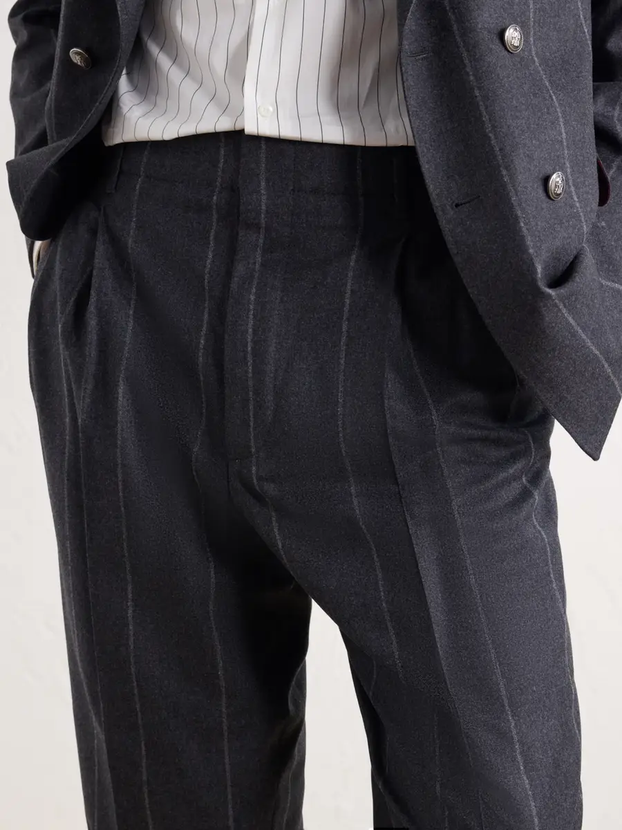 Brunello Cucinelli Straight-Leg Pinstriped Pleated Wool, Silk and Cashmere-Blend Flannel Suit Trousers - Men | Thumbnail 5 Brunello Cucinelli Straight-Leg Pinstriped Pleated Wool, Silk and Cashmere-Blend Flannel Suit Trousers - Men | Thumbnail 5
