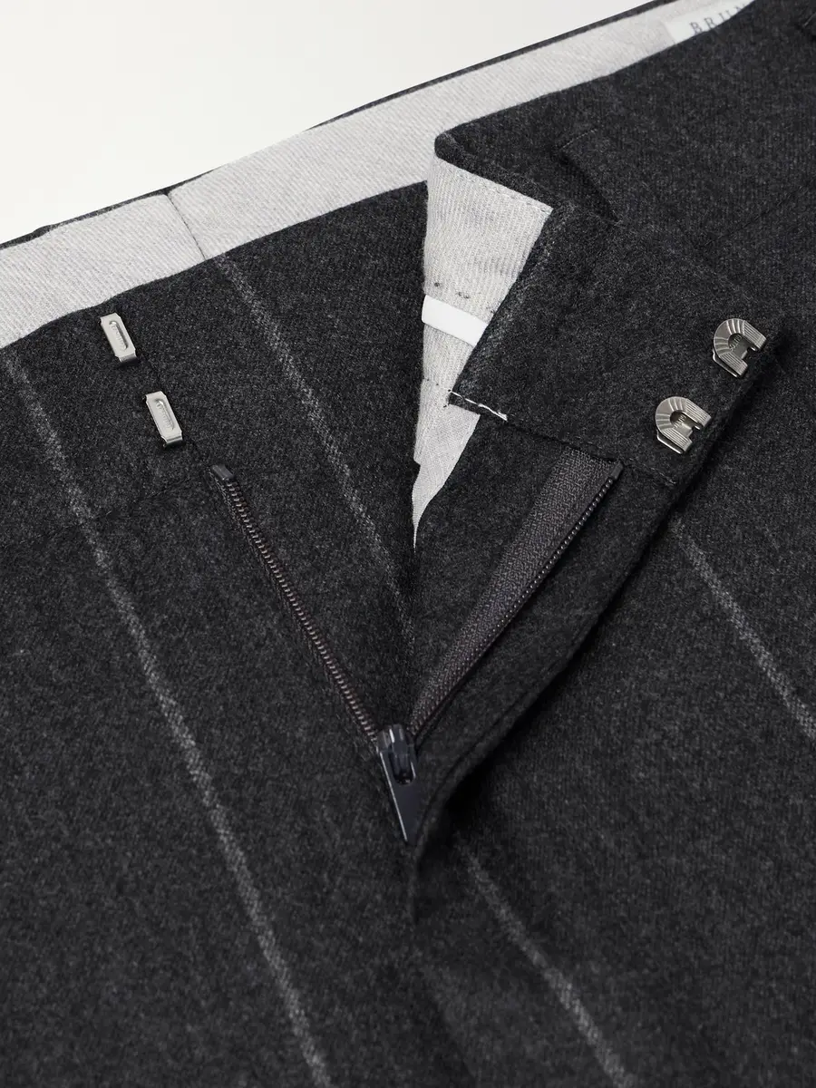 Brunello Cucinelli Straight-Leg Pinstriped Pleated Wool, Silk and Cashmere-Blend Flannel Suit Trousers - Men | Thumbnail 6 Brunello Cucinelli Straight-Leg Pinstriped Pleated Wool, Silk and Cashmere-Blend Flannel Suit Trousers - Men | Thumbnail 6