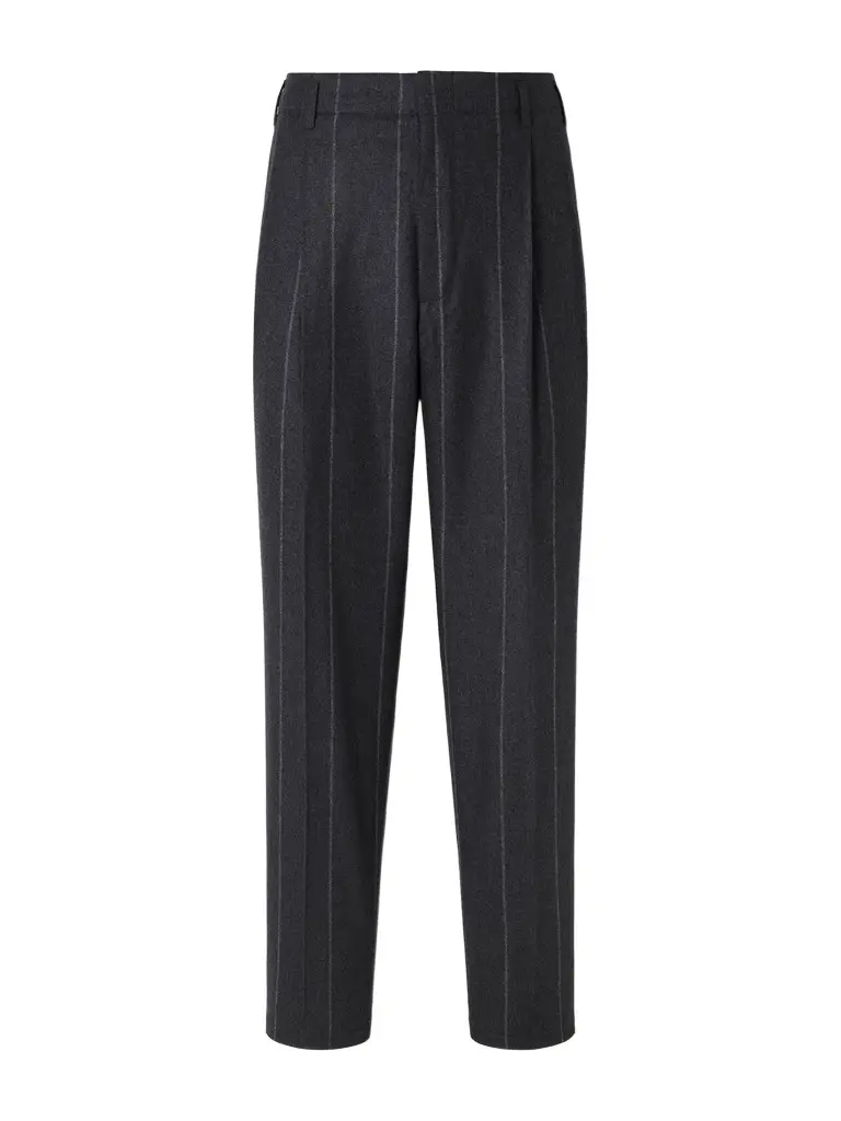 Brunello Cucinelli Straight-Leg Pinstriped Pleated Wool, Silk and Cashmere-Blend Flannel Suit Trousers - Men