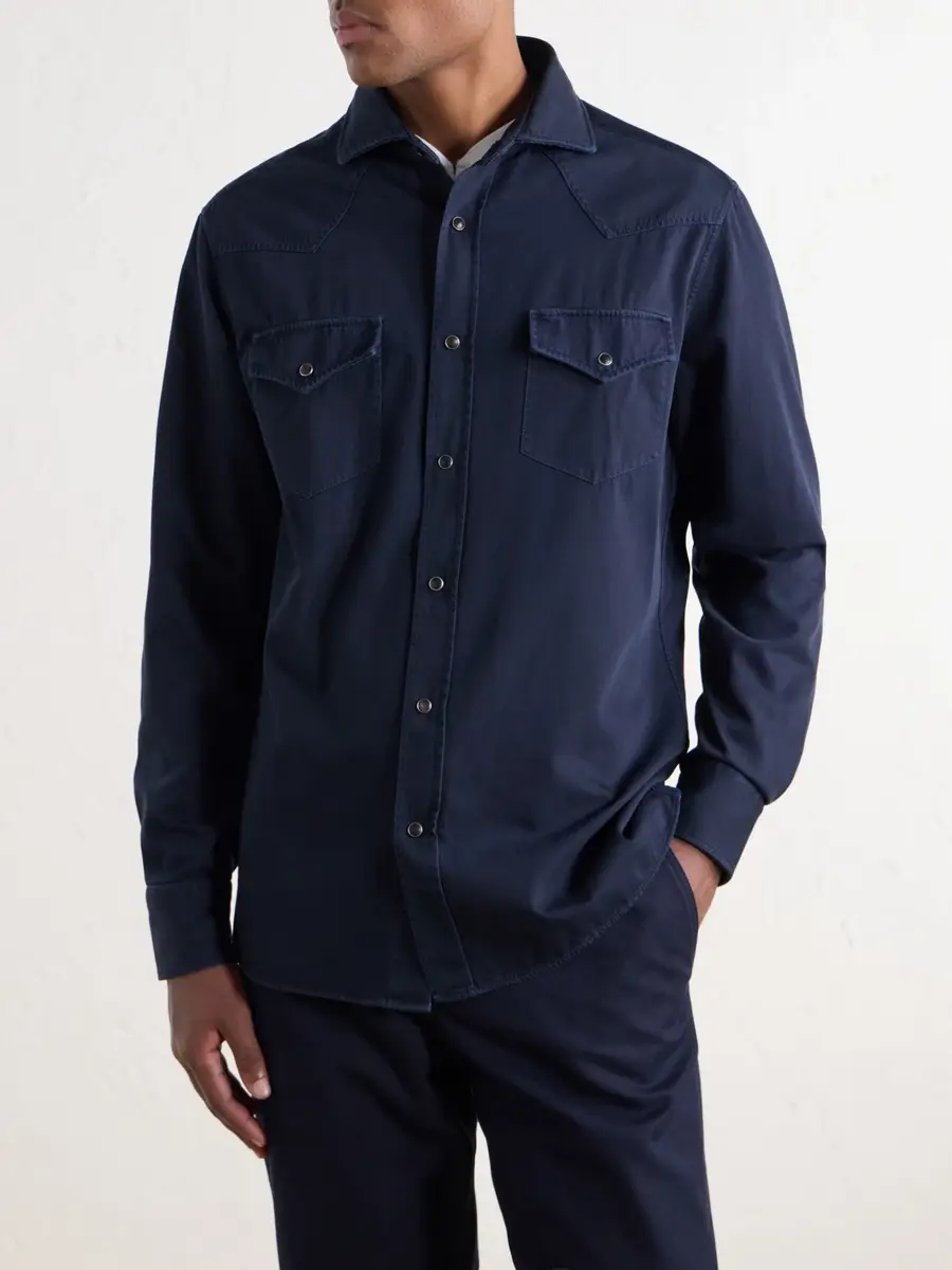 Brunello Cucinelli Cotton-Canvas Western Shirt - Men | Thumbnail 3 Brunello Cucinelli Cotton-Canvas Western Shirt - Men | Thumbnail 3