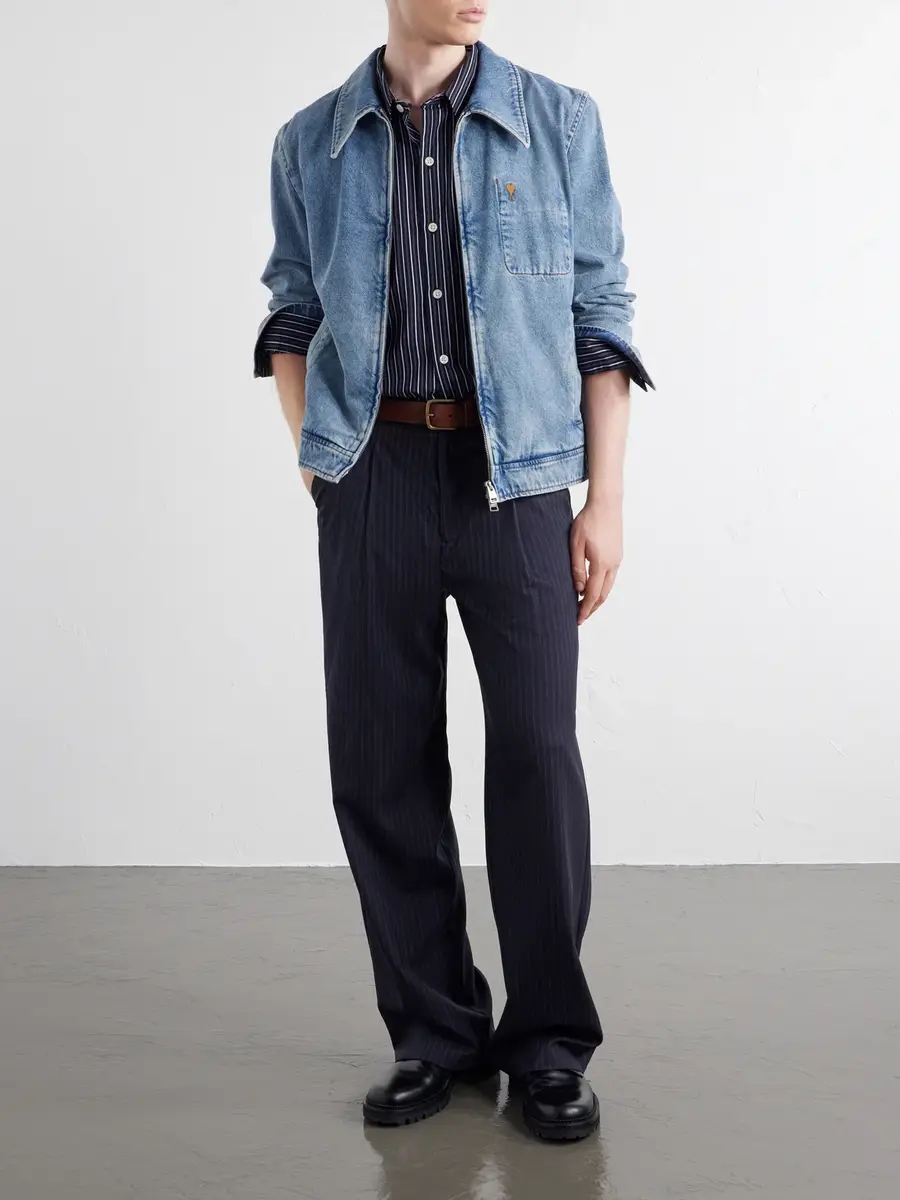 AMI PARIS Logo-Embroidered Washed-Denim Jacket - Men | Thumbnail 2 AMI PARIS Logo-Embroidered Washed-Denim Jacket - Men | Thumbnail 2