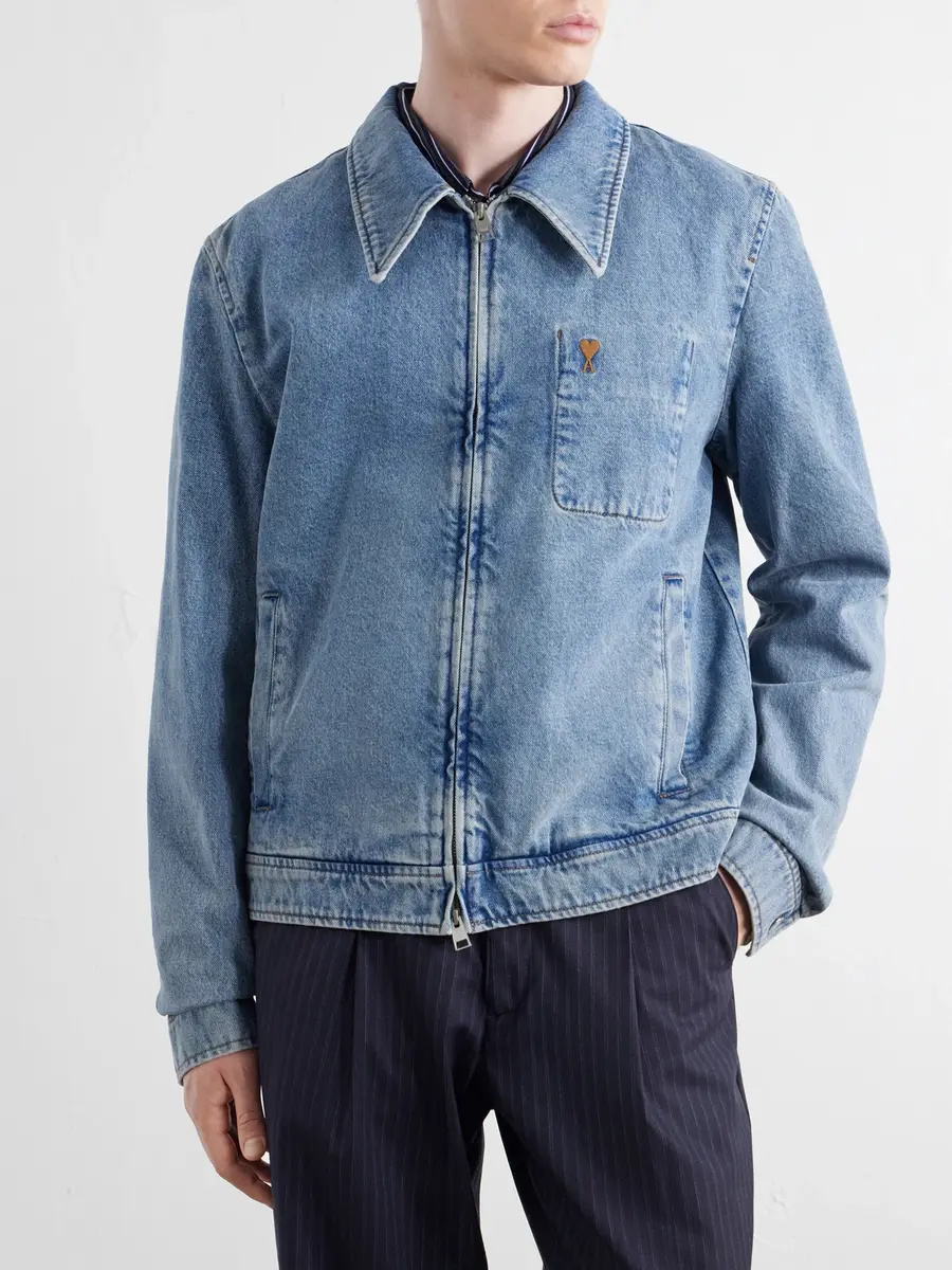 AMI PARIS Logo-Embroidered Washed-Denim Jacket - Men | Thumbnail 3 AMI PARIS Logo-Embroidered Washed-Denim Jacket - Men | Thumbnail 3