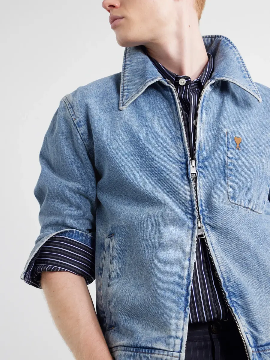 AMI PARIS Logo-Embroidered Washed-Denim Jacket - Men | Thumbnail 6 AMI PARIS Logo-Embroidered Washed-Denim Jacket - Men | Thumbnail 6