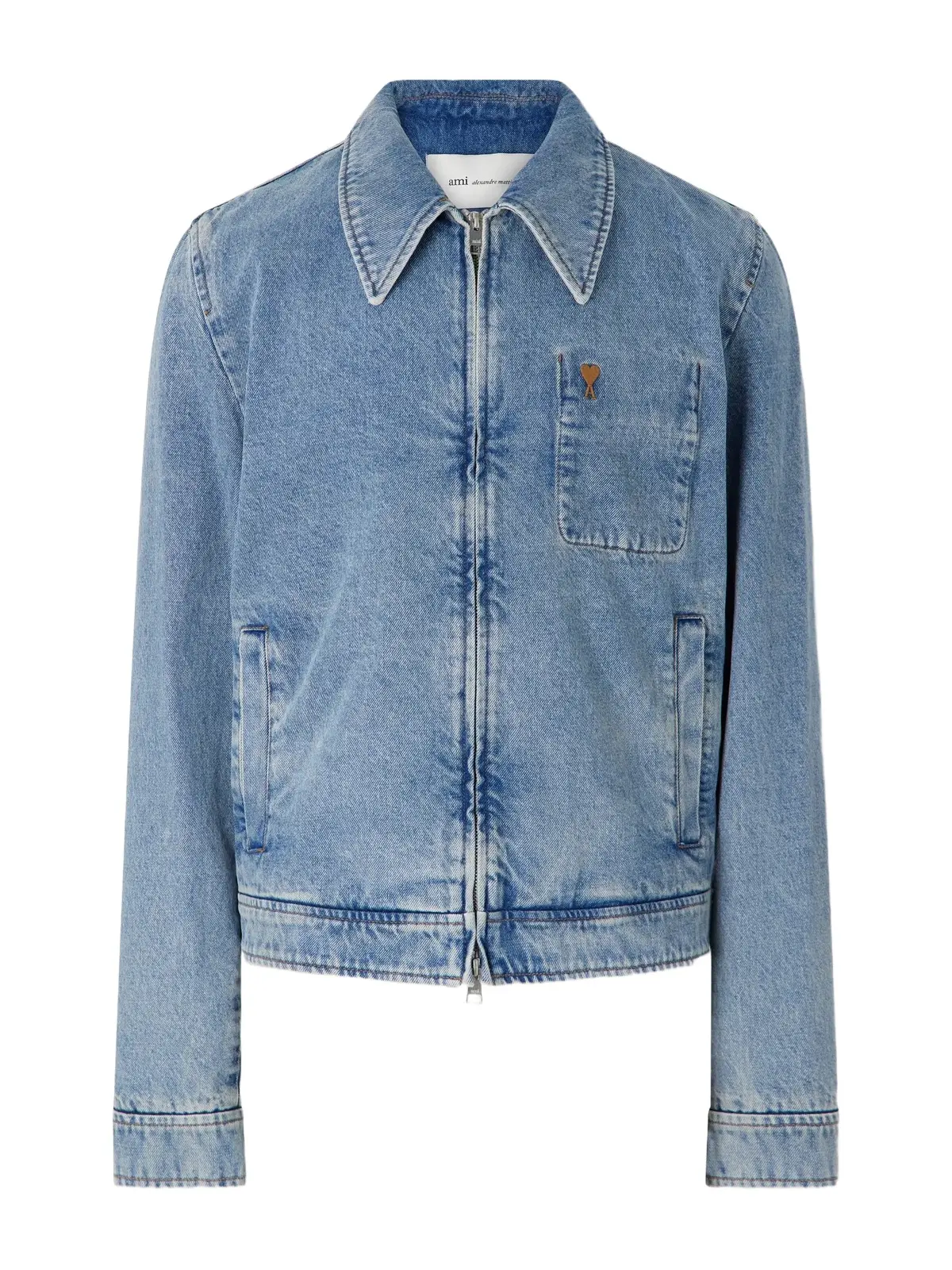 AMI PARIS Logo-Embroidered Washed-Denim Jacket - Men