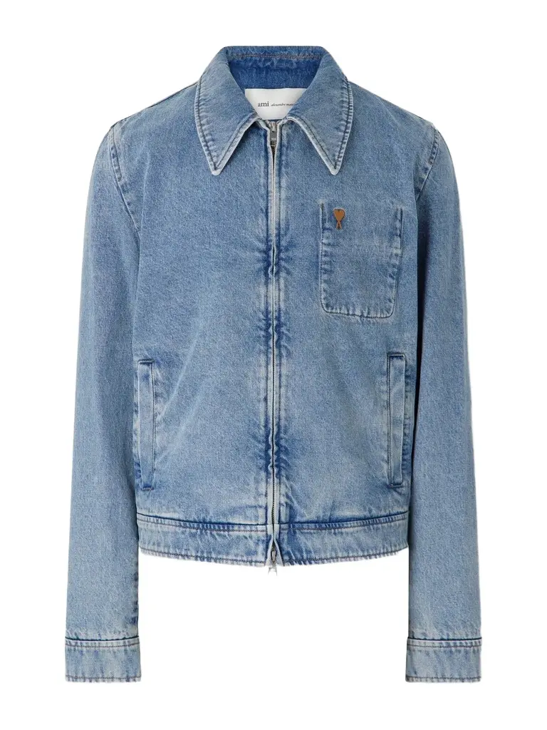 AMI PARIS Logo-Embroidered Washed-Denim Jacket - Men
