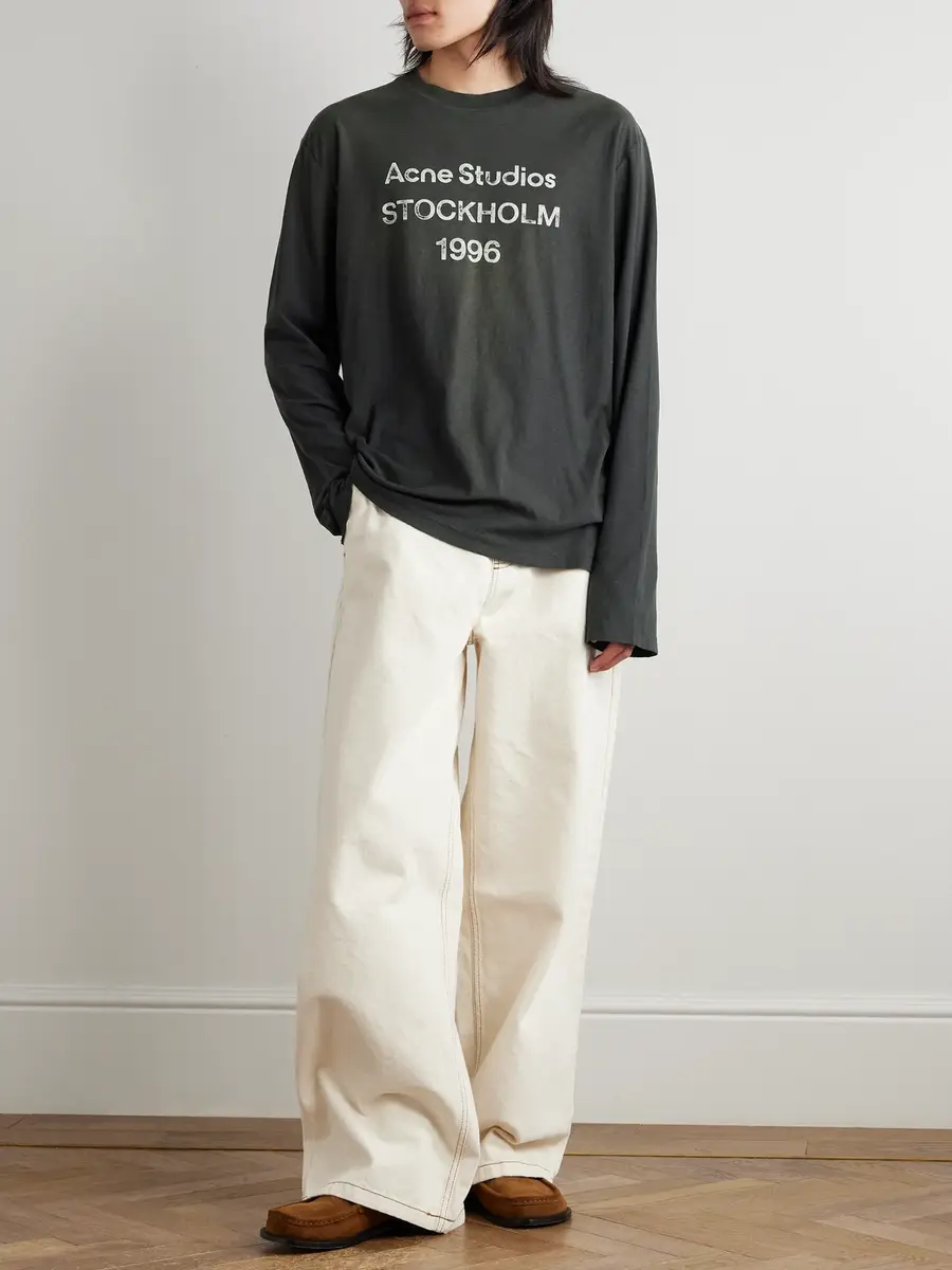 Acne Studios Edden U 1996 Logo-Print Distressed Cotton and Hemp-Blend T-Shirt - Men | Thumbnail 2 Acne Studios Edden U 1996 Logo-Print Distressed Cotton and Hemp-Blend T-Shirt - Men | Thumbnail 2