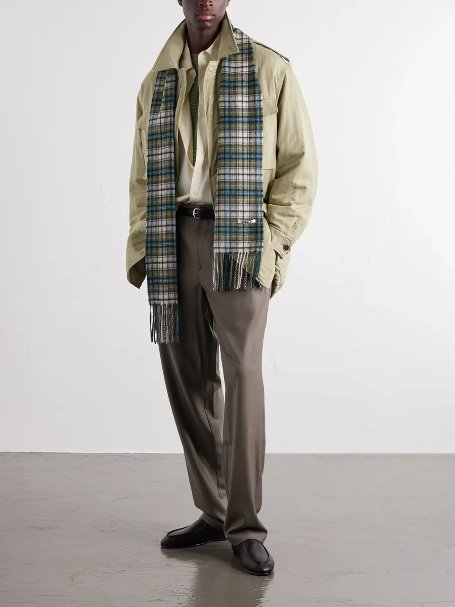 Auralee Fringed Checked Cashmere Scarf - Men | Thumbnail 2