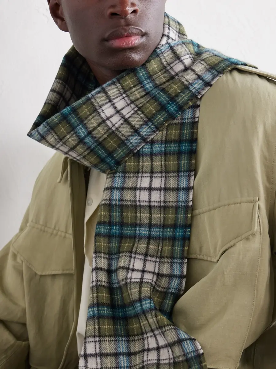 Auralee Fringed Checked Cashmere Scarf - Men | Thumbnail 3