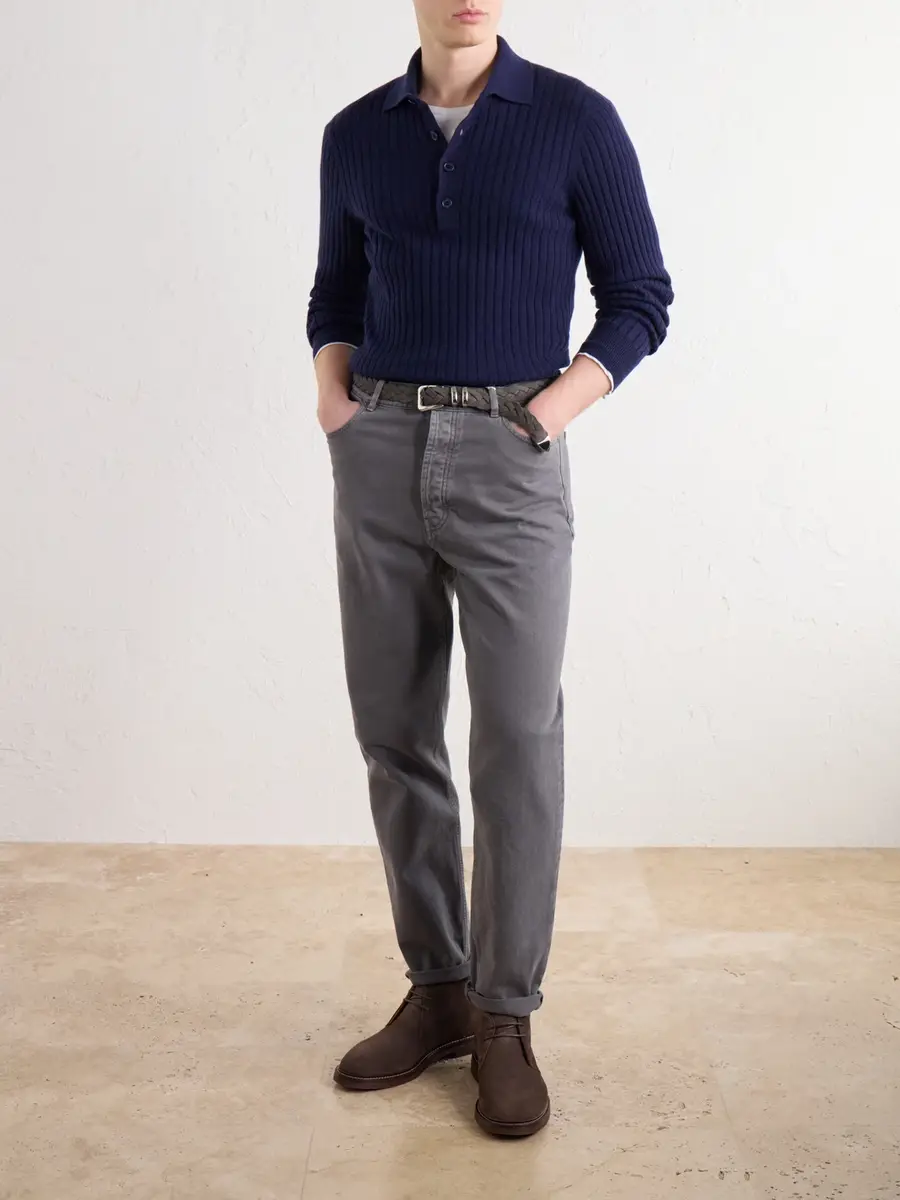 Brunello Cucinelli Ribbed Cashmere Polo Shirt - Men | Thumbnail 2 Brunello Cucinelli Ribbed Cashmere Polo Shirt - Men | Thumbnail 2