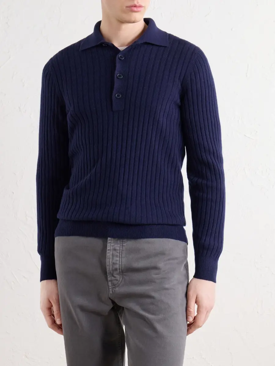 Brunello Cucinelli Ribbed Cashmere Polo Shirt - Men | Thumbnail 3 Brunello Cucinelli Ribbed Cashmere Polo Shirt - Men | Thumbnail 3